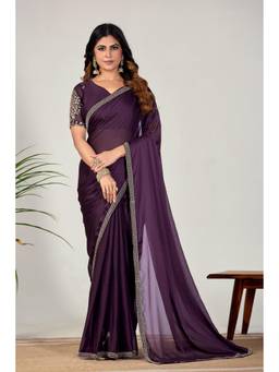 Nyri - Womens Purple Georgette Saree with Unstitched Blouse