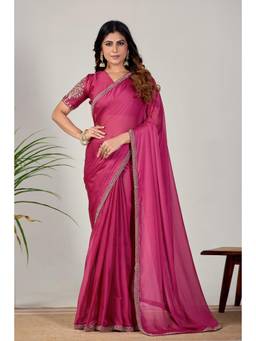 Nyri - Womens Pink Georgette Saree with Unstitched Blouse