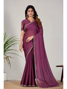 Nyri - Womens Purple Georgette Saree with Unstitched Blouse