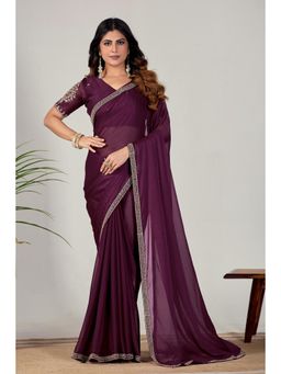 Nyri - Womens wine Georgette Saree with Unstitched Blouse