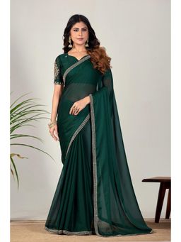 Nyri - Womens Green Georgette Saree with Unstitched Blouse