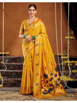 Nyri - Womens Yellow Jacquard Saree