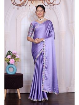 Nyri - Womens Purple Satin Saree with Unstitched Blouse