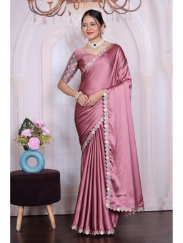 Nyri - Womens Peach Satin Saree with Unstitched Blouse