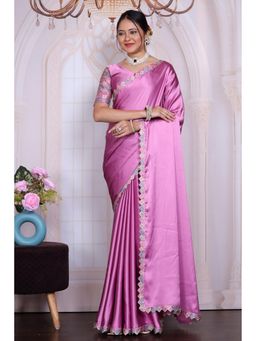 Nyri - Womens Pink Satin Saree with Unstitched Blouse