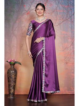 Nyri - Womens Wine Satin Saree with Unstitched Blouse