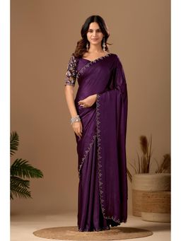 Nyri - Womens Purple Chiffon Saree with Unstitched Blouse