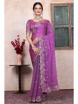 Nyri - Womens Lavender Chiffon Saree with Unstitched Blouse
