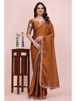 Nyri - Womens Mustard Georgette Saree with Unstitched Blouse