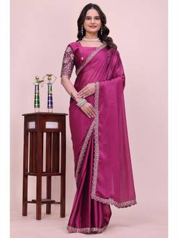 Nyri - Womens Pink Georgette Saree with Unstitched Blouse
