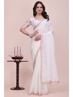 Nyri - Womens White Georgette Saree with Unstitched Blouse