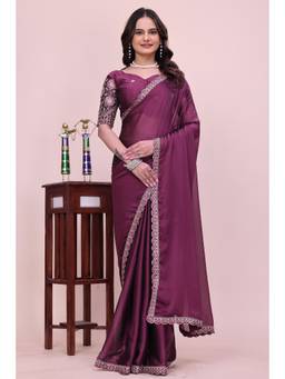 Nyri - Womens Purple Georgette Saree with Unstitched Blouse
