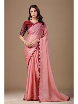 Nyri - Womens Peach Chiffon Saree with Unstitched Blouse
