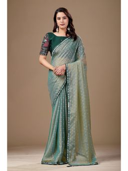 Nyri - Womens Green Chiffon Saree with Unstitched Blouse