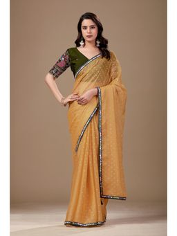 Nyri - Womens Yellow Chiffon Saree with Unstitched Blouse
