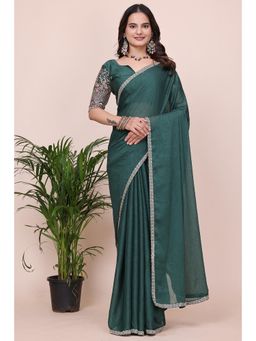 Nyri - Womens Green Georgette Saree with Unstitched Blouse