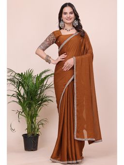 Nyri - Womens Mustard Georgette Saree with Unstitched Blouse