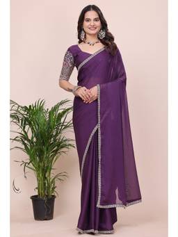 Nyri - Womens Purple Georgette Saree with Unstitched Blouse