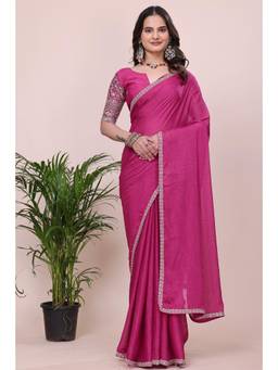 Nyri - Womens Pink Georgette Saree with Unstitched Blouse