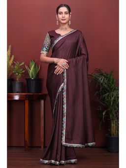 Nyri - Womens Brown Georgette Saree with Unstitched Blouse