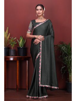Nyri - Womens Green Georgette Saree with Unstitched Blouse