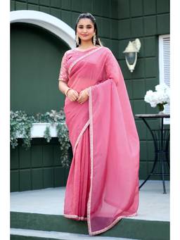 Nyri - Womens Pink Art Silk Saree with Unstitched Blouse