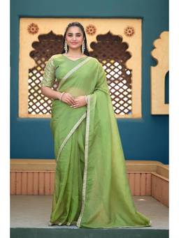 Nyri - Womens Green Art Silk Saree with Unstitched Blouse