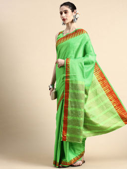 VAIRAGEE - Green Tanchui Weaving Silk Saree with Unstitched Blouse
