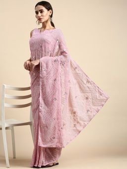 VAIRAGEE - Mauve Soft Georgette Saree with Silk Unstitched Blouse