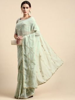 VAIRAGEE - Green Soft Georgette Saree with Silk Unstitched Blouse