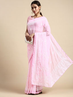 VAIRAGEE - Lavender Soft Georgette Saree with Thread Silk Unstitched Blouse