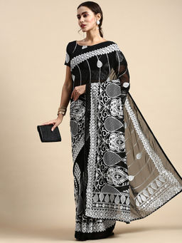 VAIRAGEE - Black Soft Georgette Saree with Thread Silk Unstitched Blouse