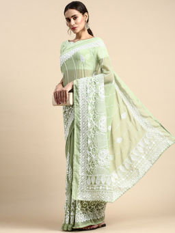 VAIRAGEE - Green Soft Georgette Saree with Thread Silk Unstitched Blouse