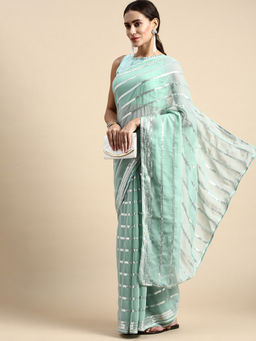 VAIRAGEE - Turquoise Soft Georgette Saree with Unstitched Blouse