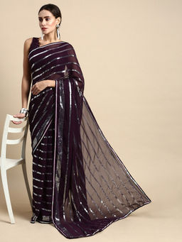 VAIRAGEE - Purple Soft Georgette Saree with Embroidery Unstitched Blouse