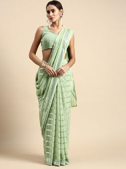 VAIRAGEE - Green Soft Georgette Saree with Embroidery Unstitched Blouse