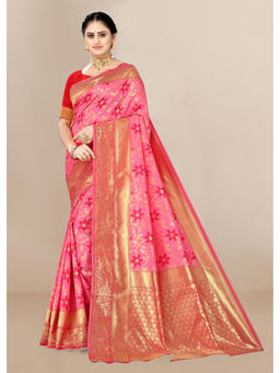 VAIRAGEE - Pink Soft Silk Weaving Banarasi Saree with Unstitched Blouse