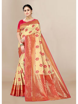 VAIRAGEE - Cream Soft Silk Weaving Banarasi Saree with Unstitched Blouse