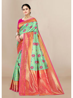 VAIRAGEE - Turquoise Soft Silk Weaving Banarasi Saree with Unstitched Blouse
