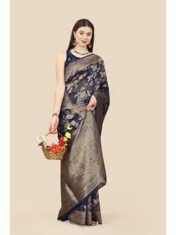 VAIRAGEE - Navy Blue Weaving Silk Saree with Unstitched Blouse