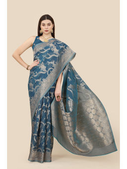 VAIRAGEE - Teal Silk Saree with Unstitched Blouse
