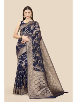 VAIRAGEE - Navy Blue Silk Saree with Unstitched Blouse