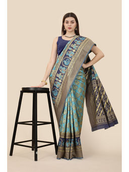 VAIRAGEE - Turquoise Banarasi Weaving Silk Saree with Unstitched Blouse