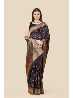 VAIRAGEE - Navy Blue Banarasi Cotton Weaving Silk Saree with Unstitched Blouse
