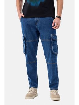 Snitch - Blue Solid Relaxed Casual Cargo Pant