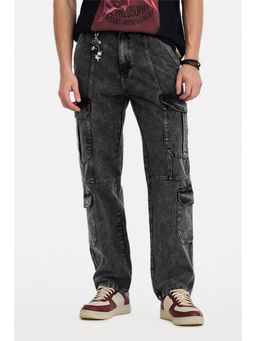 Snitch - Black Acid Wash Relaxed Casual Cargo Pant