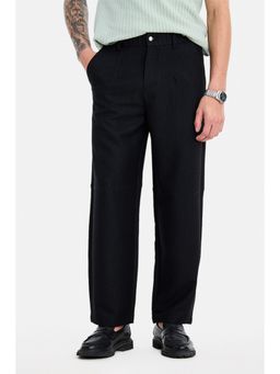 Snitch - Black Textured Straight Casual Trouser