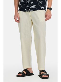 Snitch - Off White Solid Relaxed Casual Trouser