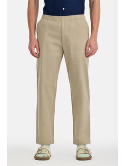 Snitch - Beige Solid Relaxed Casual Trouser