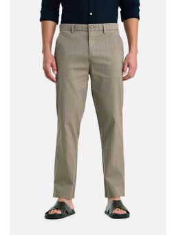 Snitch - Beige Stripes Relaxed Casual Trouser